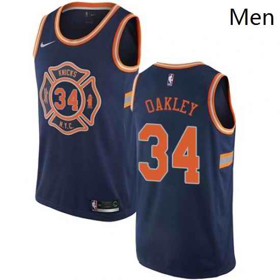 Mens Nike New York Knicks 34 Charles Oakley Authentic Navy Blue NBA Jersey City Edition